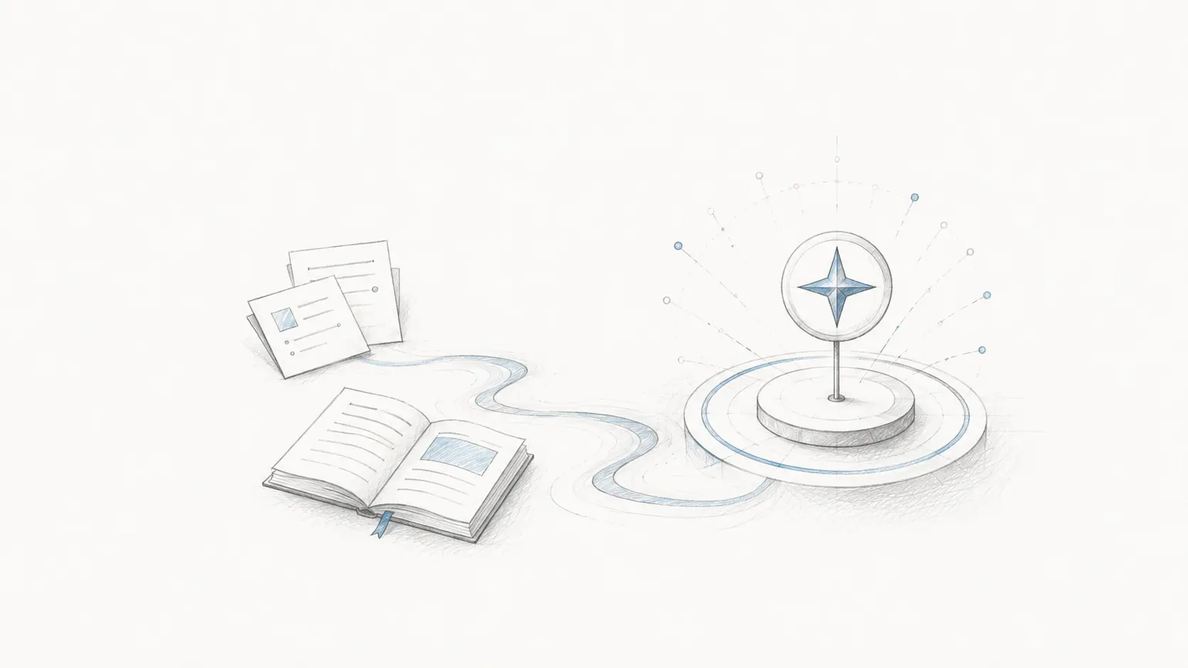 Flux de connaissances dessiné vers un centre de connaissances comme symbole du contenu et de l'expertise